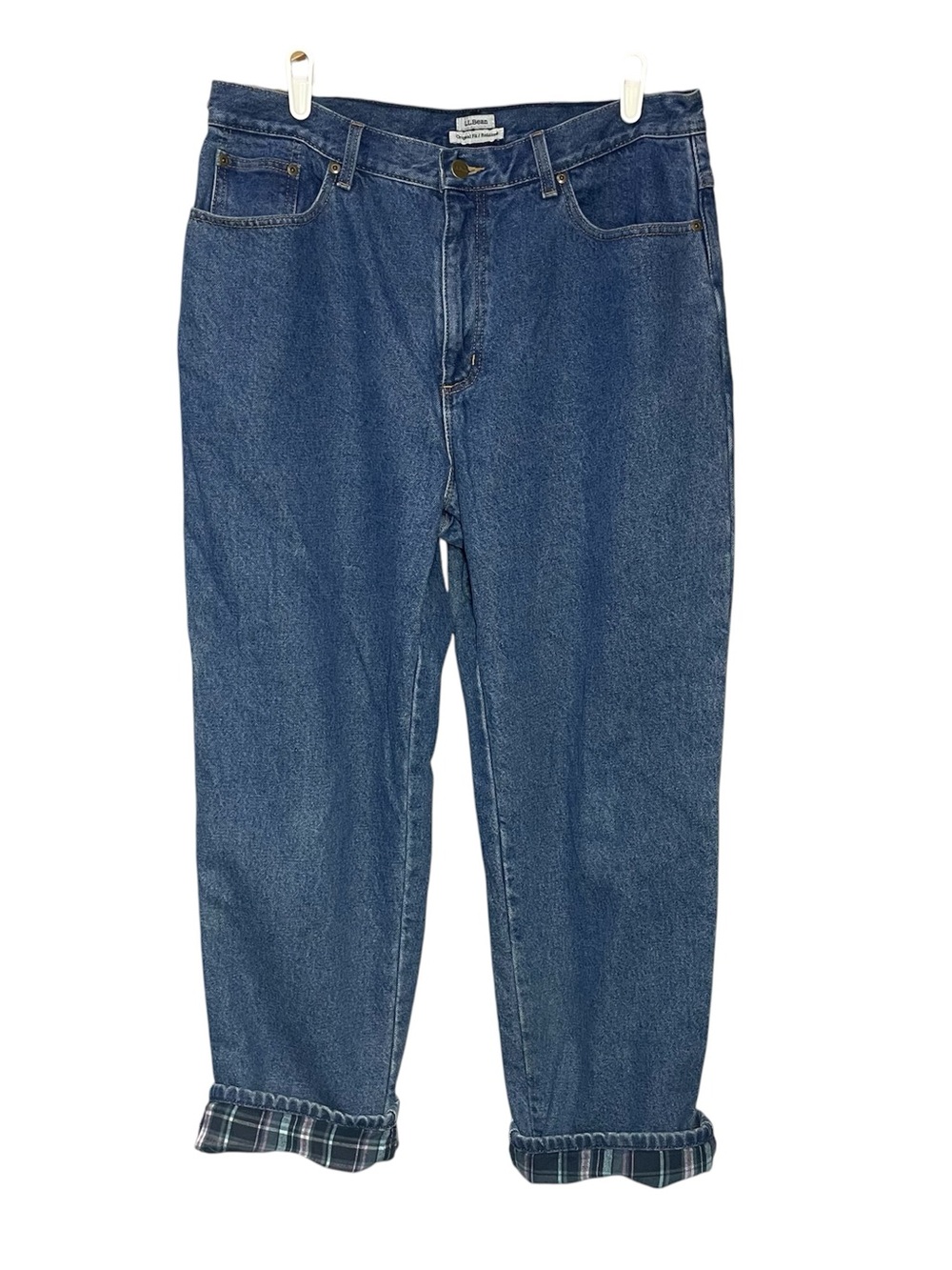 LL Bean Womens Double L Ultra-High Rise Tapered Leg Flannel Lined Jeans 16 P